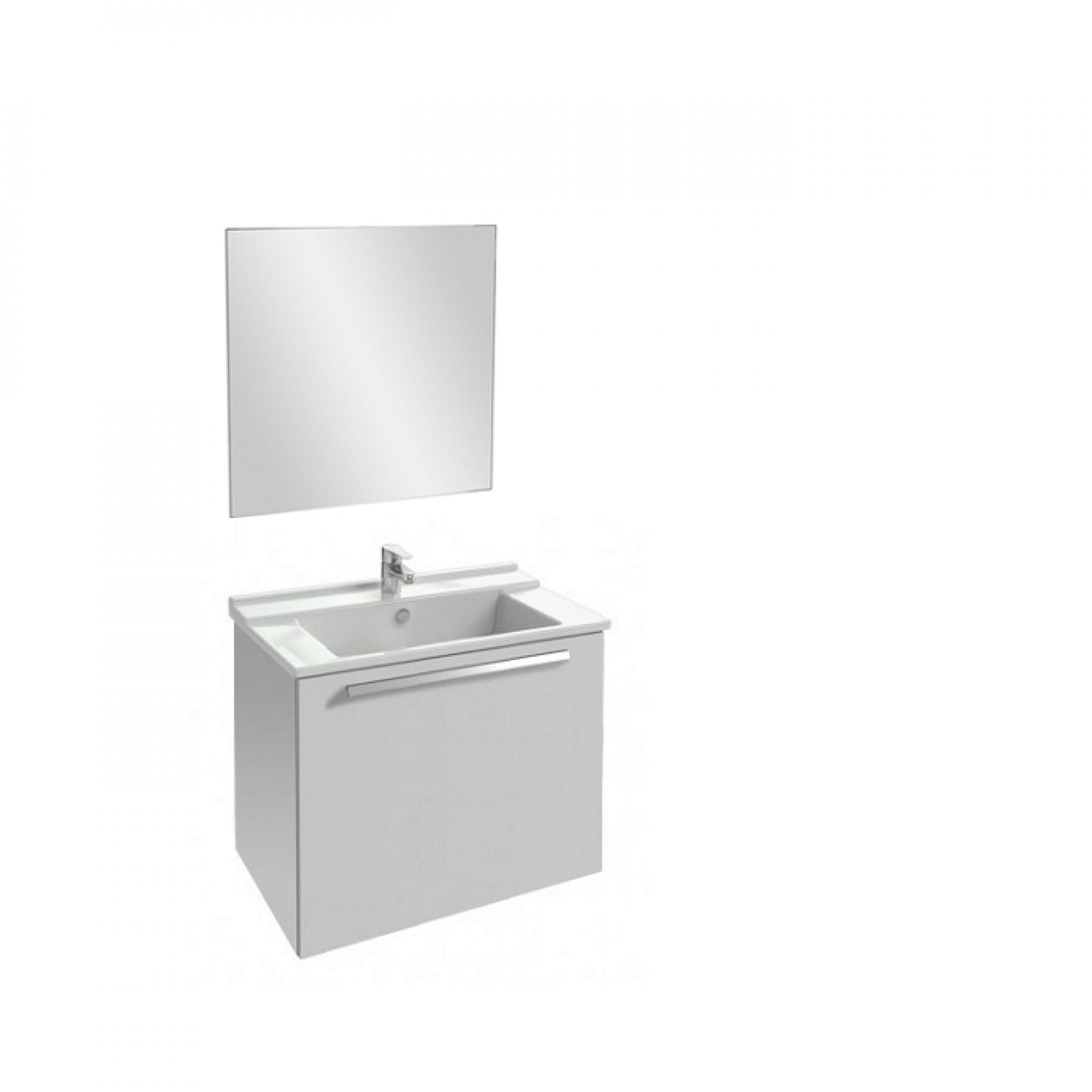 Комплект мебели 60 см Jacob Delafon Struktura с раковиной EXI112-00, тумбой EB1284-N18, зеркалом EB1080-NF, белый блестящий